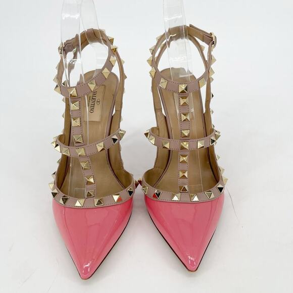 Valentino Garavani Rose Pink Patent Rockstud Ankle Strap Caged Pumps EU 38.5 - Picture 5 of 14